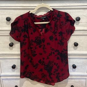 Burgundy black floral blouse